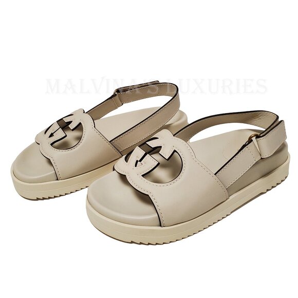 GUCCI SHOES INTERLOCKING G LOGO WHITE LEATHER SLINGBACK SANDALS sz 37.5 7.5 - Picture 4 of 16